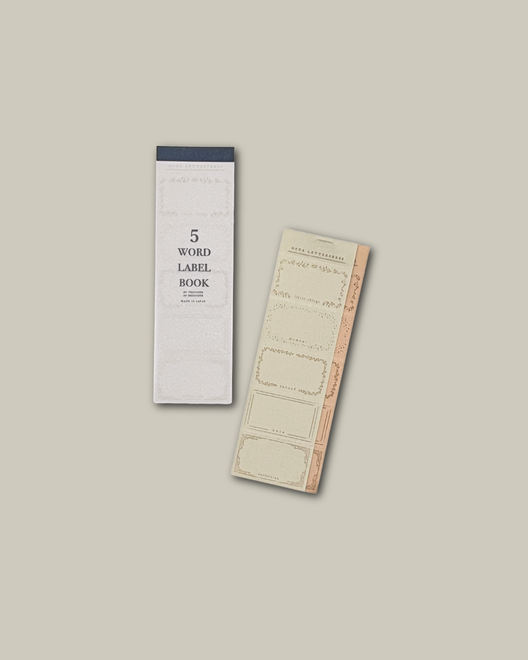OEDA LETTERPRESS 5-Wort-Etikettenbuch - Grau & Beige