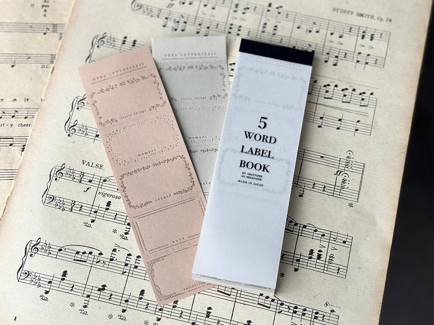 OEDA LETTERPRESS 5 Word Label Book – LB031 Gray & Beige